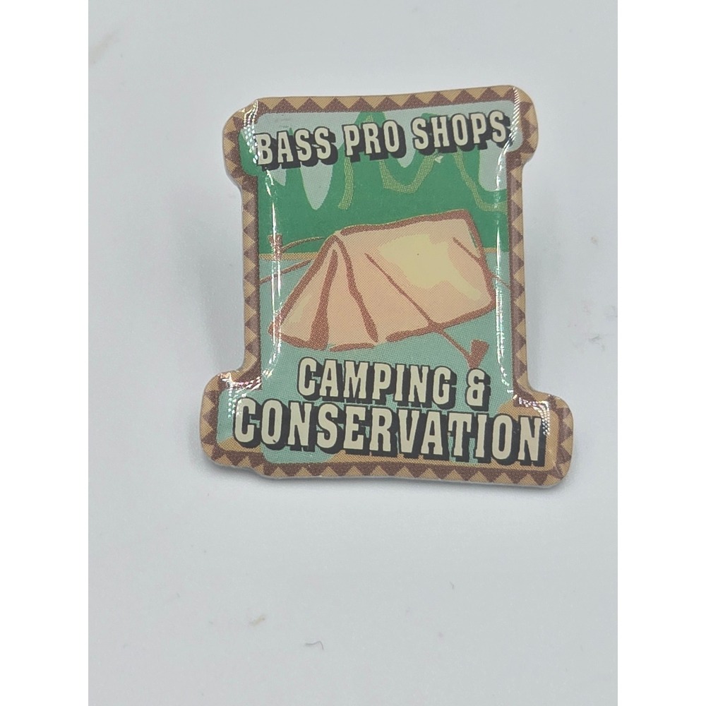 Bass Pro Shops Camping and Conservation Lapel Pin Tent Graphic Metal Enamel